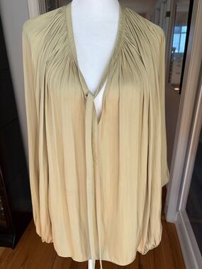 By Together Light Olive Pleated V-Neck Blouse